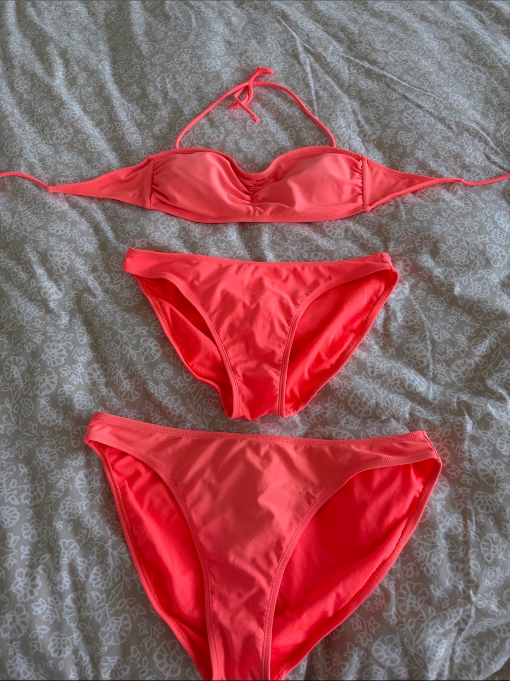 Neon Coral Bikini Set - Two Bottoms